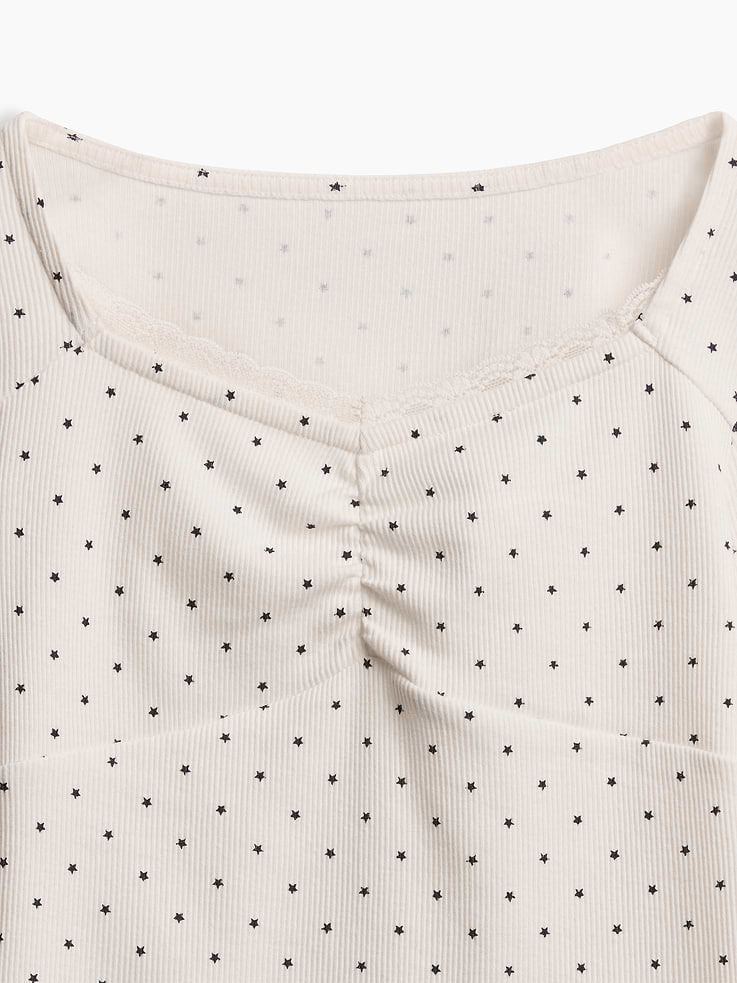 Image 4 de 5, T-shirt côtelé à décolleté en cœur à garniture en dentelle pour Enfant