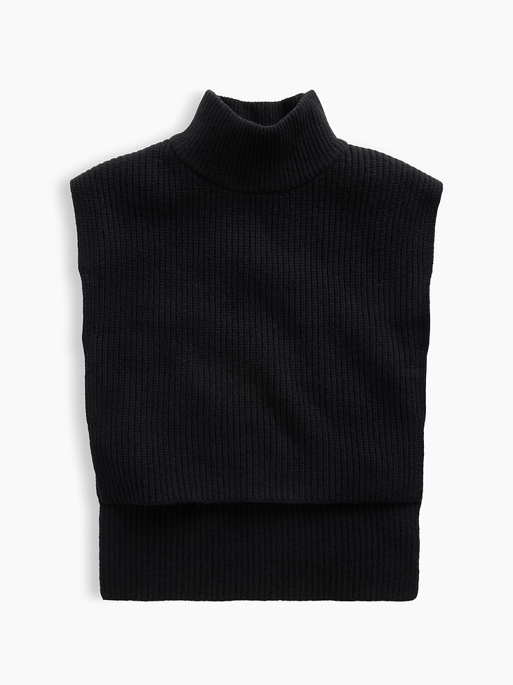 Image 1 of 2, Supersoft knit cotton-blend sweater bib., Mockneck., Sleeveless., High-low design., This product was made in a factory that invests in gender equity and women’s empowerment through RISE. Learn more at gapinc.com/equity ., Product #1184836