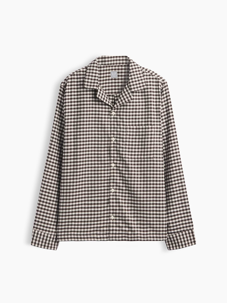 Image 1 of 3, Our softest flannel ever. Double washed for extra softness. Fully relaxed for easy comfort. Universally perfect for absolutely everyone., Supersoft cotton flannel pajama sleep shirt. In an oversized fit., Notch collar., Long sleeves., Button front., Chest patch pocket., Allover plaid., Shop matching PJs for all., Product #913353