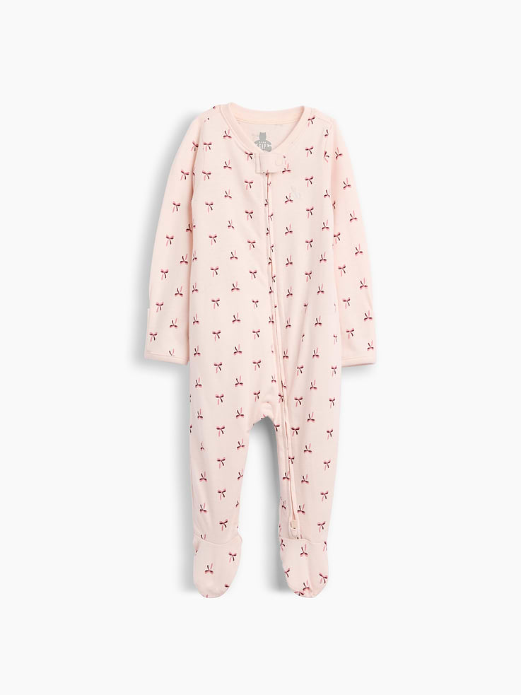 Image 1 of 2, Soft cotton jersey baby footed one-piece., Crewneck with snap tab to protect little chins., Long sleeves with foldover cuffs to prevent scratches., Reversible two-way zipper for easy dressing and diapering., Made with 100% organically grown cotton which is grown without the use of synthetic pesticides and fertilizers., This product was made in a factory that invests in gender equity and women’s empowerment through RISE. Learn more at gapinc.com/equity ., Product #1186053