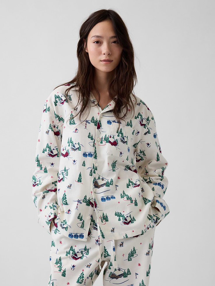 Image 1 of 6, Our softest flannel ever. Double washed for extra softness. Fully relaxed for easy comfort. Universally perfect for absolutely everyone., Supersoft cotton flannel pajama sleep shirt. In an oversized fit., Notch collar., Long sleeves., Button front., Chest patch pocket., Allover plaid., Shop matching PJs for all., Product #913353