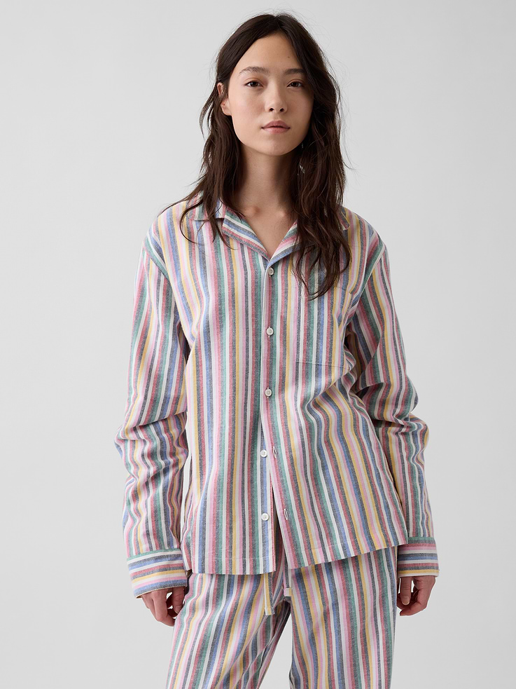 Image 1 of 6, Our softest flannel ever. Double washed for extra softness. Fully relaxed for easy comfort. Universally perfect for absolutely everyone., Supersoft cotton flannel pajama sleep shirt. In an oversized fit., Notch collar., Long sleeves., Button front., Chest patch pocket., Allover plaid., Shop matching PJs for all., Product #913353