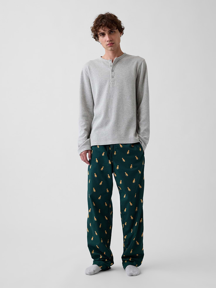 Image 1 of 4, Soft cotton weave pajama pants. In a relaxed fit., Elasticized waist with drawcords., Side welt pockets., Shop matching PJs for all., Explore the Gap Gift Shop ., Product #618357