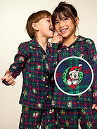 Image 1 of 2, notched collar, long sleeves, patch chest pocket, full button front, matching pajama pants, elasticized waistband, ©Disney, Product #910048