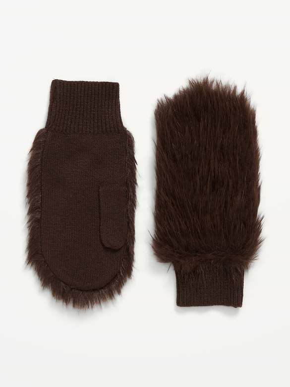 Faux-Fur Mittens for Women