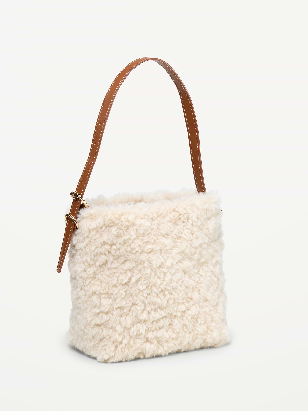 Image 2 of 4, Small Preppy Shearling Bucket Bag