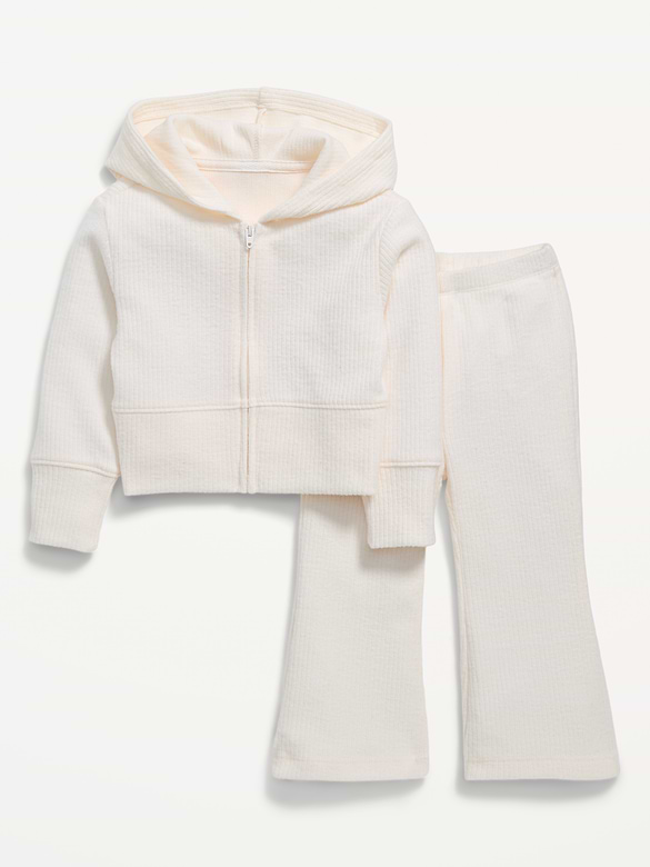 Cozy Ribbed Hoodie and Flared Pants Set for Toddler Girls