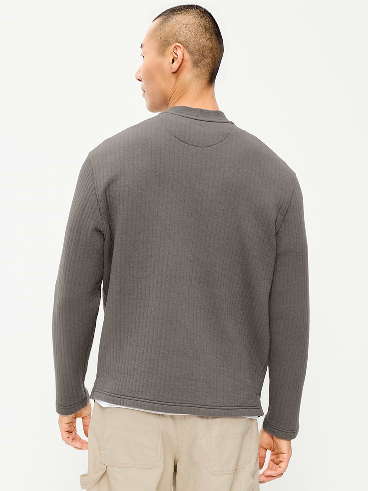 Image 2 of 4, Long-Sleeve Quilted Fleece Henley Sweatshirt