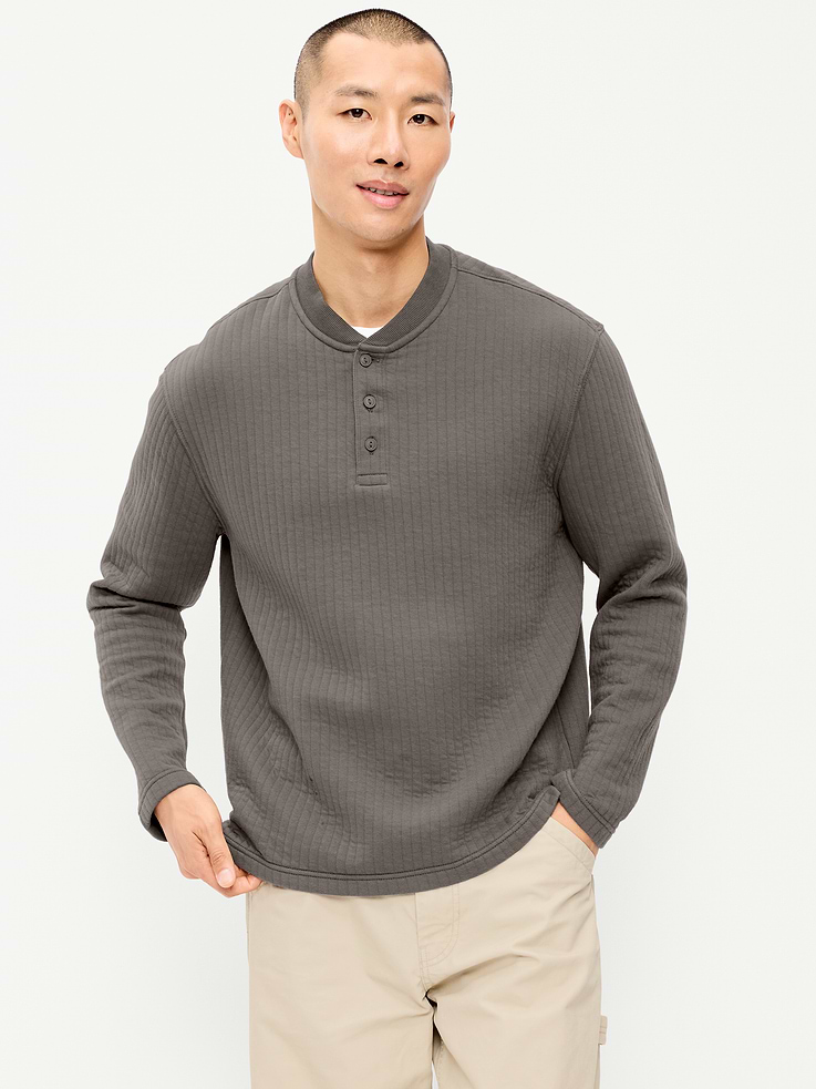 Image 1 of 4, crew neck, three-button henley placket, long sleeves, Product #1182199