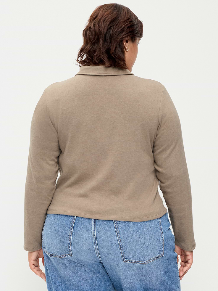 Image 6 of 6, Long-Sleeve Brushed-Jersey Polo Top