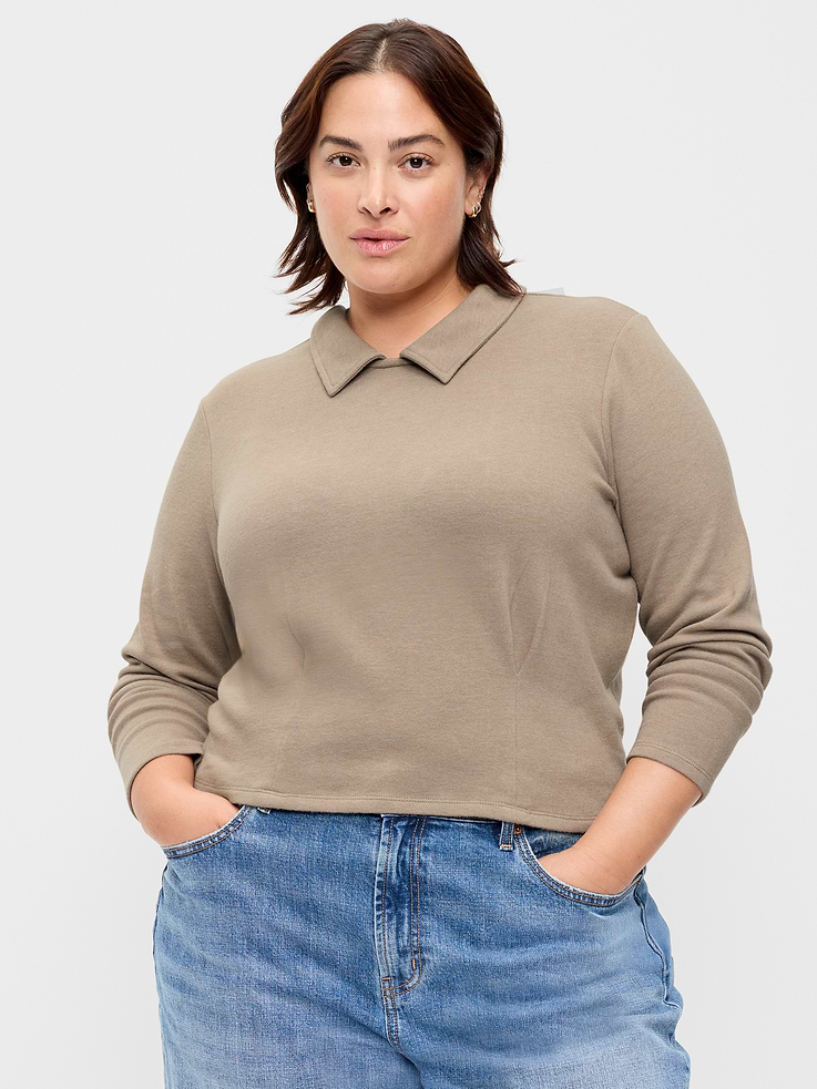 Image 5 of 6, Long-Sleeve Brushed-Jersey Polo Top