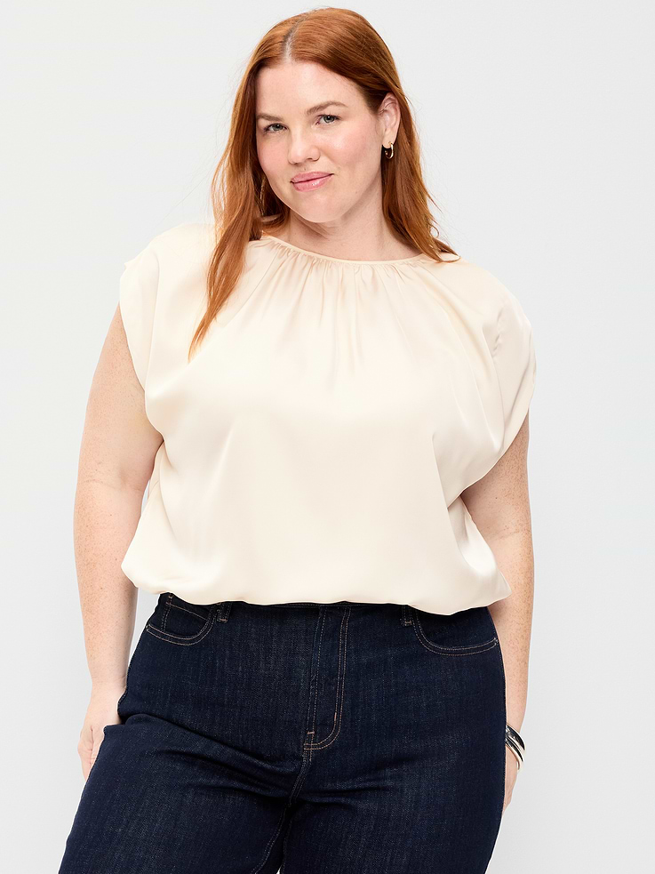 Image 7 of 9, Boatneck Drapey Bubble-Hem Top