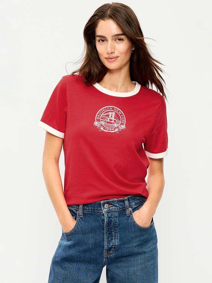 Image 1 of 8, Our EveryWear T-shirts are super-soft, with a comfortable, relaxed fit. Wear 'em with everything., rib-knit crew neck, contrast trim, short sleeves, Product #1184147