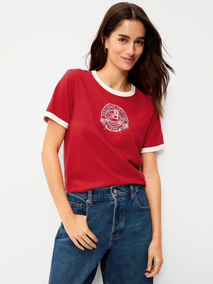 Image 3 of 8, EveryWear Crew-Neck Graphic Ringer T-Shirt