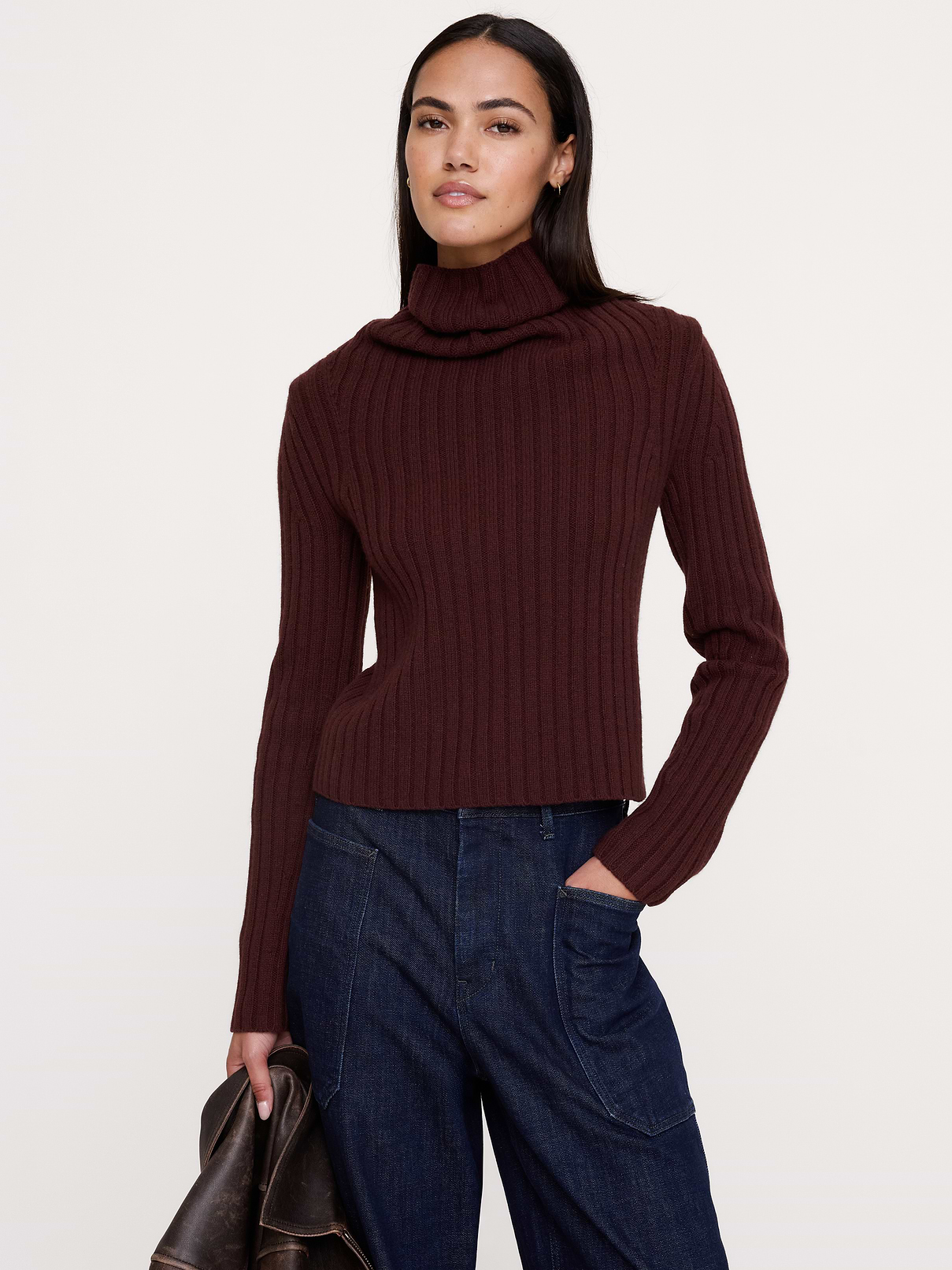 Wool-Cotton Drape-Neck Sweater