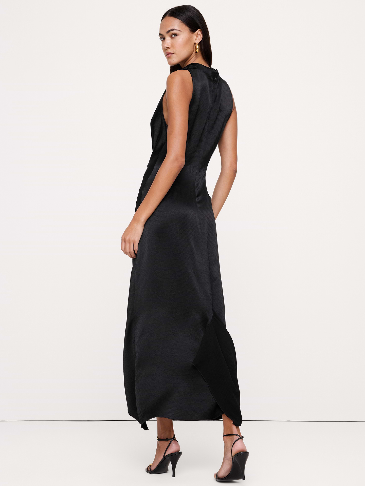 Image 2 of 8, Hammered Satin Draped Cowl-Neck Maxi Dress