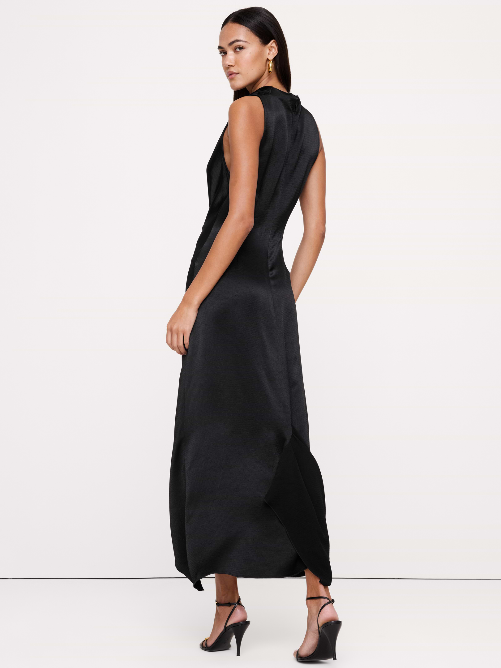 Image 6 of 8, Hammered Satin Draped Cowl-Neck Maxi Dress