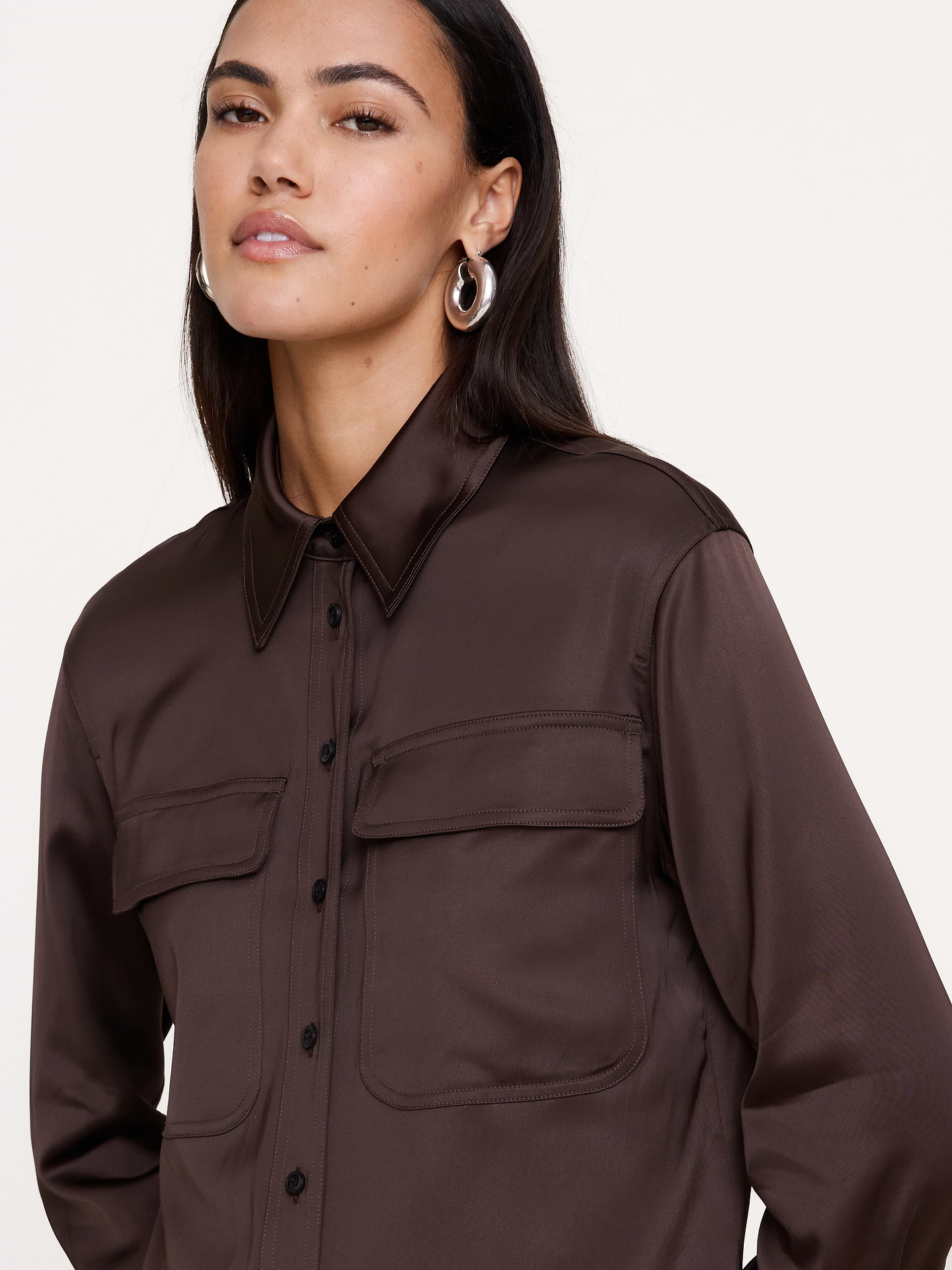 Image 3 of 8, Stretch-Satin Utility Shirt