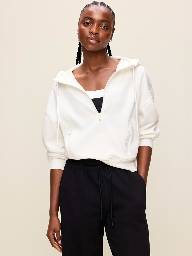 Image 1 of 8, Make your moves in Old Navy Sport's Dynamic Fleece: A soft, breathable cotton blend that's made to move., drawstring hood, long sleeves, zip pockets, pullover style, 4-way stretch, breathable, Product #784416