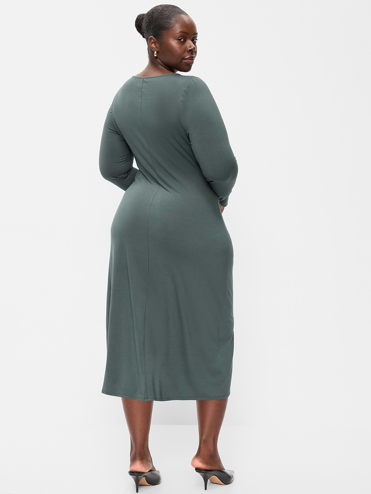 Image 10 of 10, Long-Sleeve Twist-Front Ruched Midi Dress