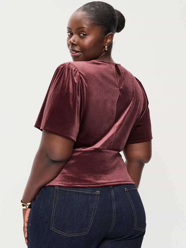 Image 8 of 8, Velvet Flutter-Sleeve Empire-Waist Top
