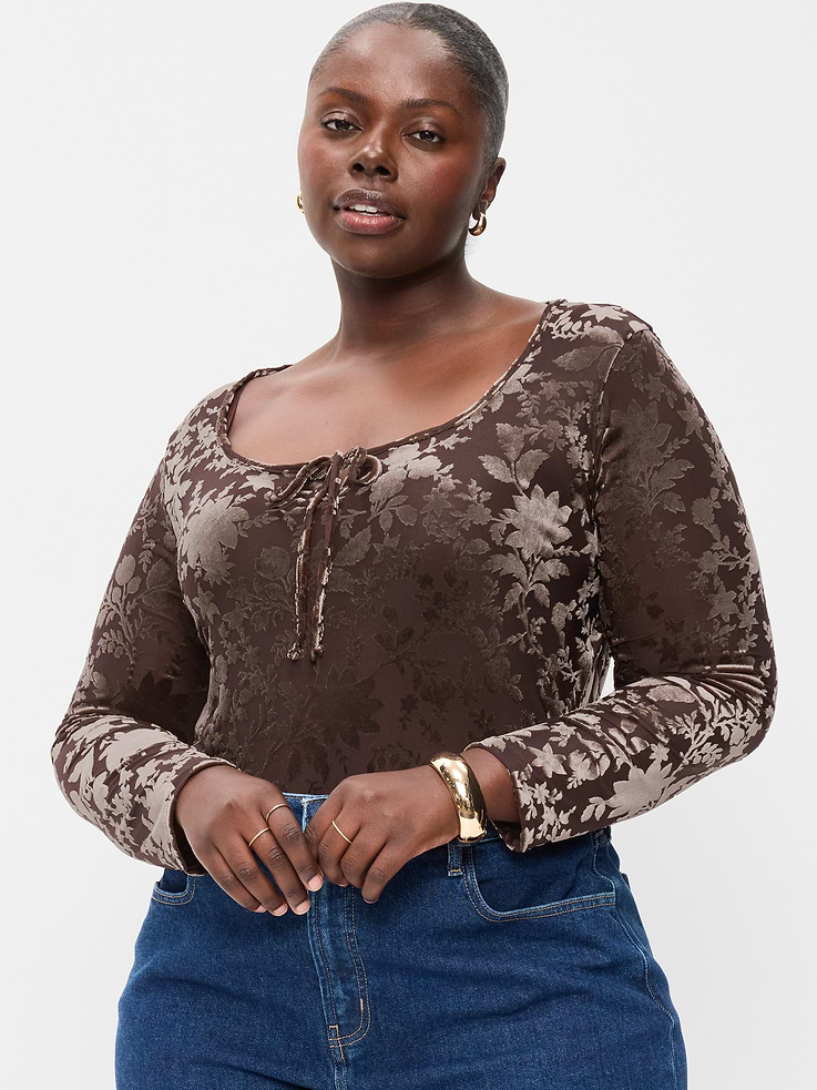 Image 6 of 7, Long-Sleeve Burnout Velvet Top
