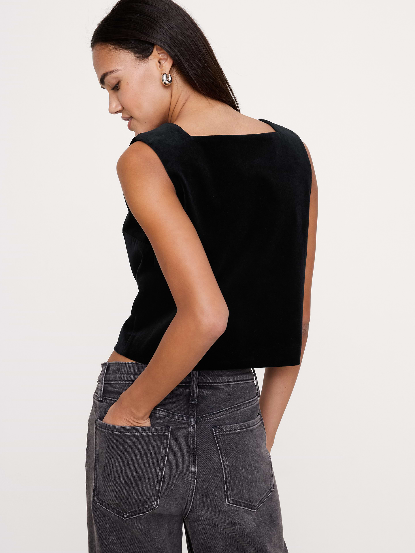 Image 2 of 7, Velvet Button-Front Tank