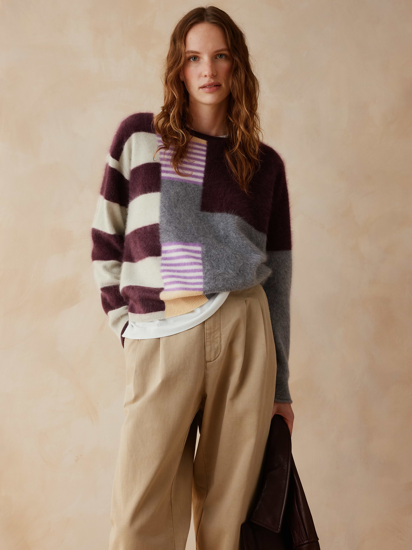 Image 1 of 8, This vintage-inspired cashmere sweater gets a brushed finish that only adds to the oversized, cozy appeal., Introducing our exclusive collaboration with ZANKOV. Future heirlooms that bring together our heritage details and the knitwear designer's vibrant textures., Relaxed Fit: A straight and roomy fit, styled oversized to work on any body., Crew neck., Straight hem., Product #1187826