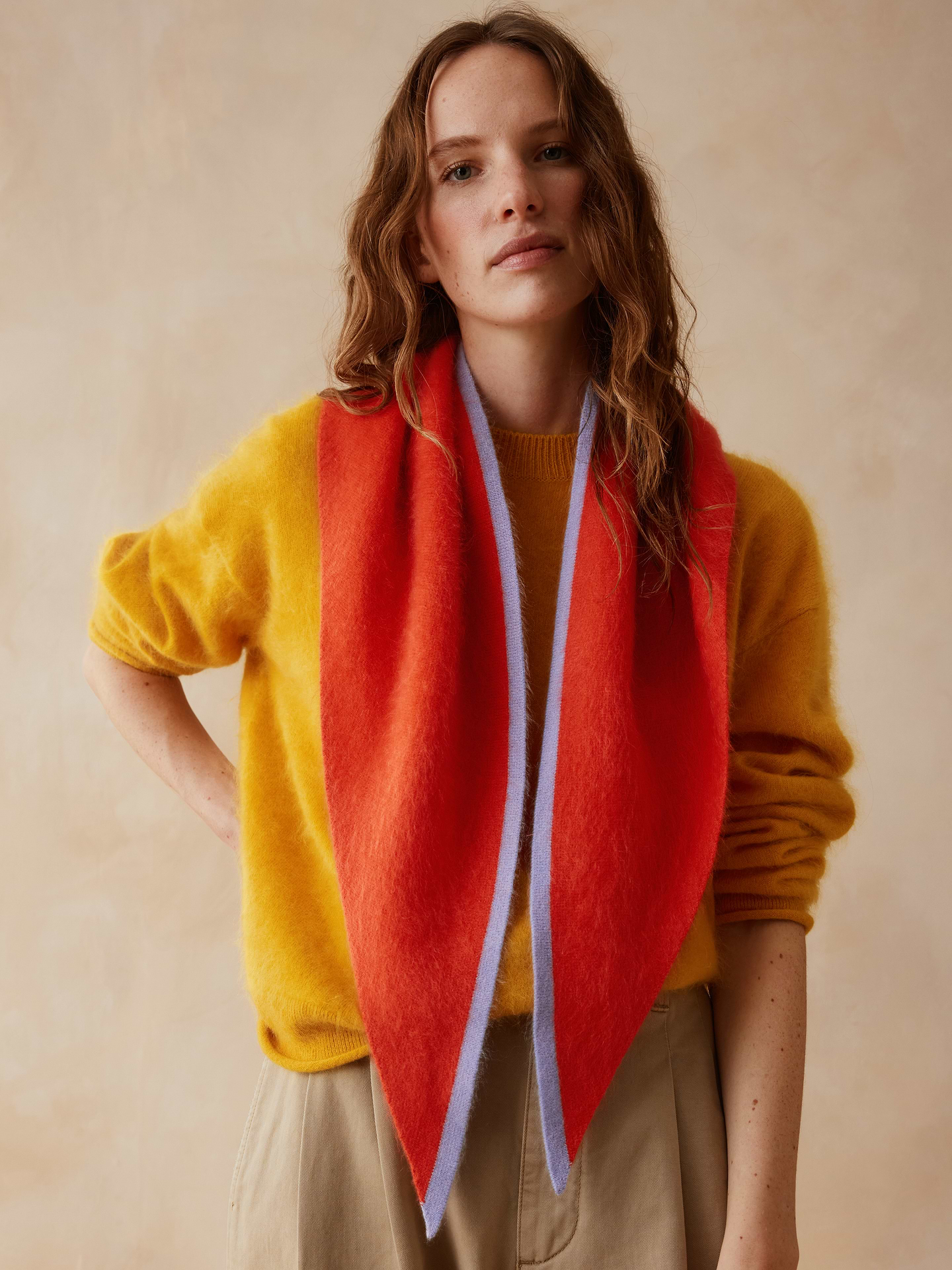 Image 1 of 8, The finishing touch to all pieces of the Zankov collection. This classic triangle scarf is made from 100% cashmere with a brushed finish that only adds to its cozy appeal., Introducing our exclusive collaboration with ZANKOV. Future heirlooms that bring together our heritage details and the knitwear designer's vibrant textures., Product #1187970