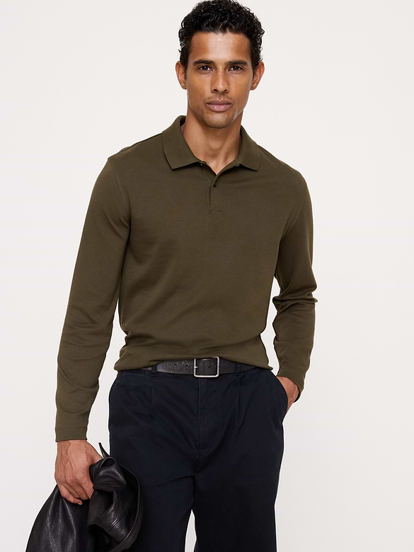 Luxury-Touch Long-Sleeve Polo