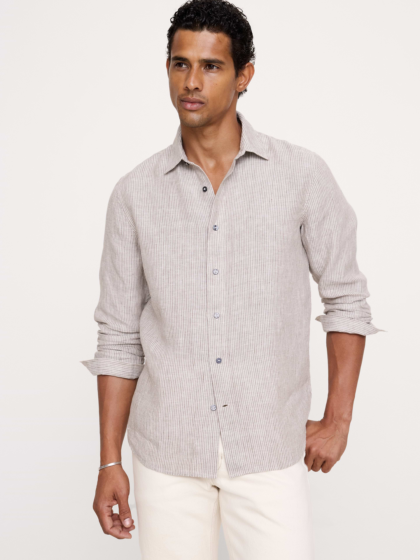 Image 1 of 8, Things we love about this 100% linen: the rich color, the already-loved softness and how it stays breathable even in heat and humidity. Here, we kept the fit easy and opted for a classic point collar., Standard Fit: A straight and easy fit., Point collar with button front., Shirttail hem., Product #893183