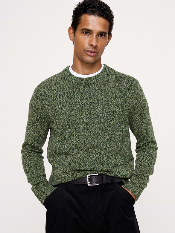 Marled Italian Cotton-Cashmere Crew-Neck Sweater