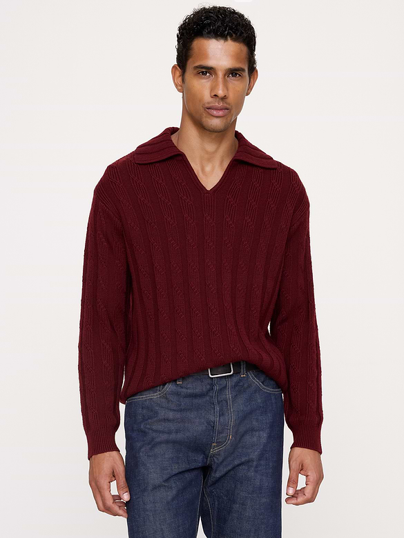 Wool-Blend Cable-Knit Johnny Collar Sweater