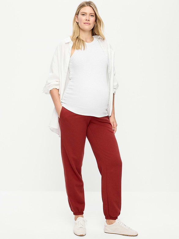 Maternity Rollover-Waist Fleece Jogger