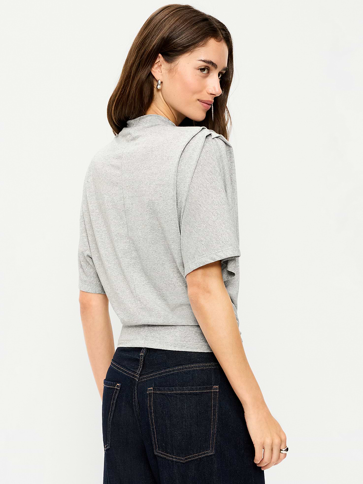 Image 2 of 5, High-Neck Flutter-Sleeve Top