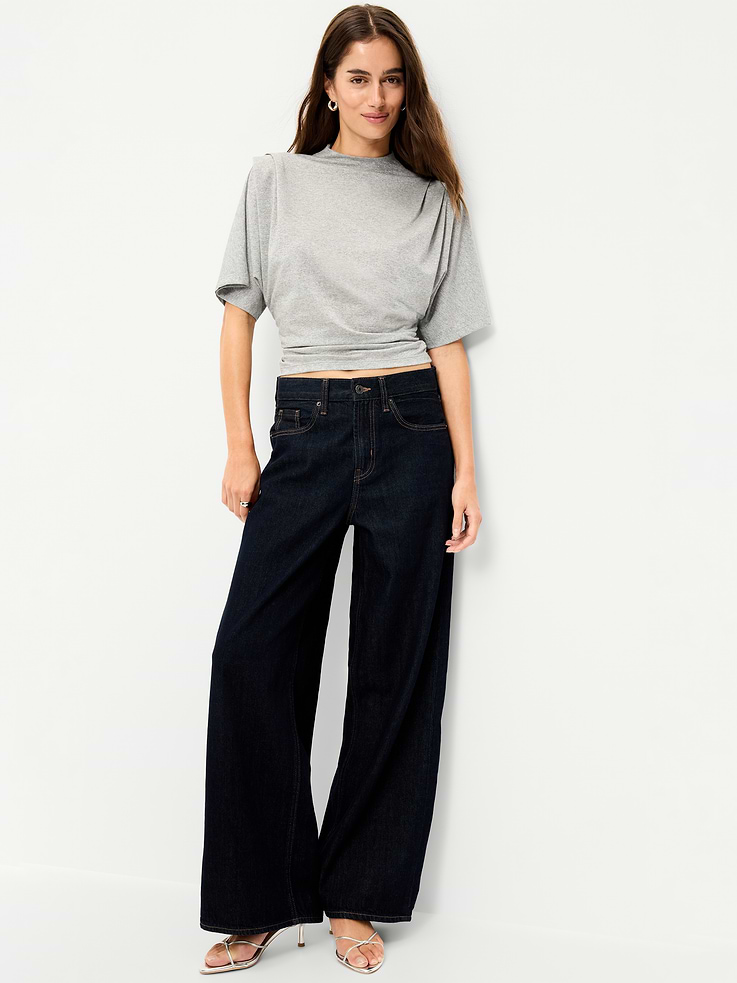 Image 3 of 5, High-Neck Flutter-Sleeve Top