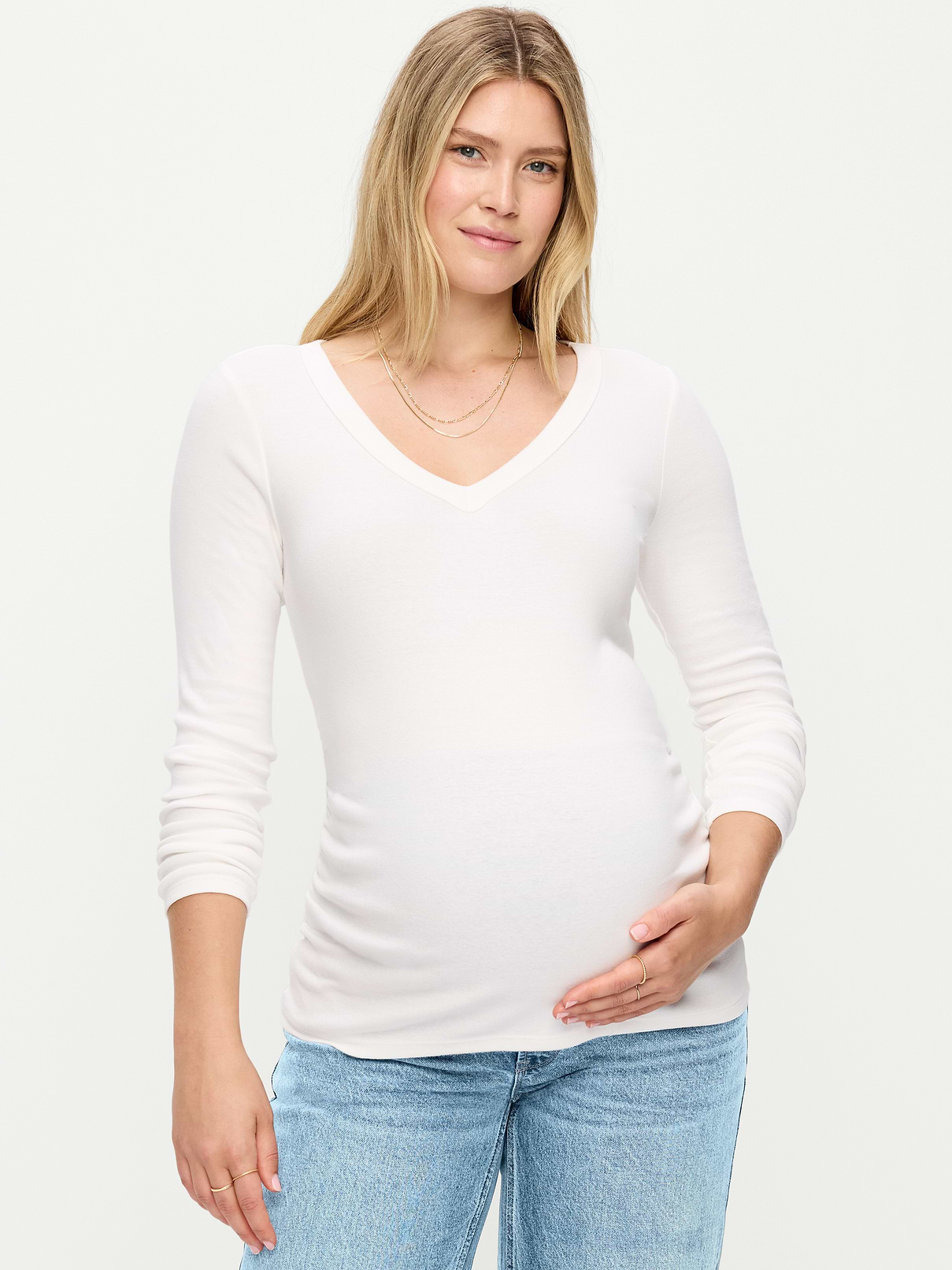 Image 1 of 2, A skimming fit that hugs your bod just right., v-neck, long sleeves, shirred sides for a flexible fit, Product #1187937