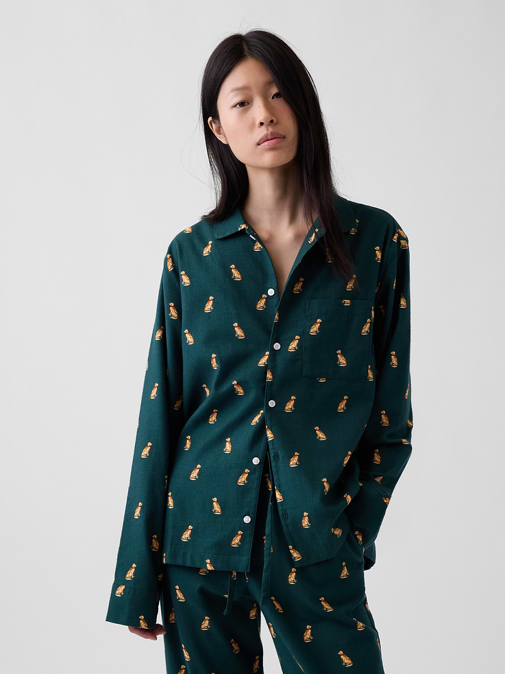 Image 1 of 6, Our softest flannel ever. Double washed for extra softness. Fully relaxed for easy comfort. Universally perfect for absolutely everyone., Supersoft cotton flannel pajama sleep shirt. In an oversized fit., Notch collar., Long sleeves., Button front., Chest patch pocket., Allover plaid., Shop matching PJs for all., Product #913353