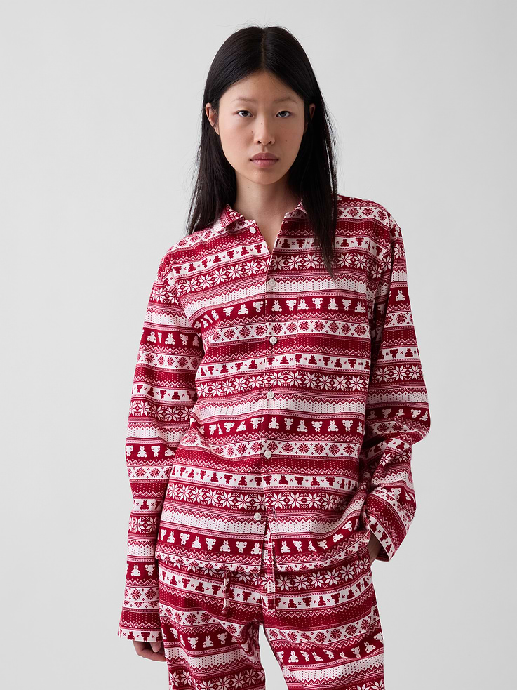 Image 1 of 6, Our softest flannel ever. Double washed for extra softness. Fully relaxed for easy comfort. Universally perfect for absolutely everyone., Supersoft cotton flannel pajama sleep shirt. In an oversized fit., Notch collar., Long sleeves., Button front., Chest patch pocket., Allover plaid., Shop matching PJs for all., Product #913353