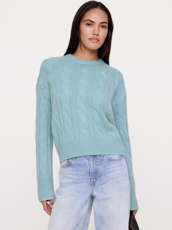 Midweight Cashmere Cable Crew-Neck Sweater