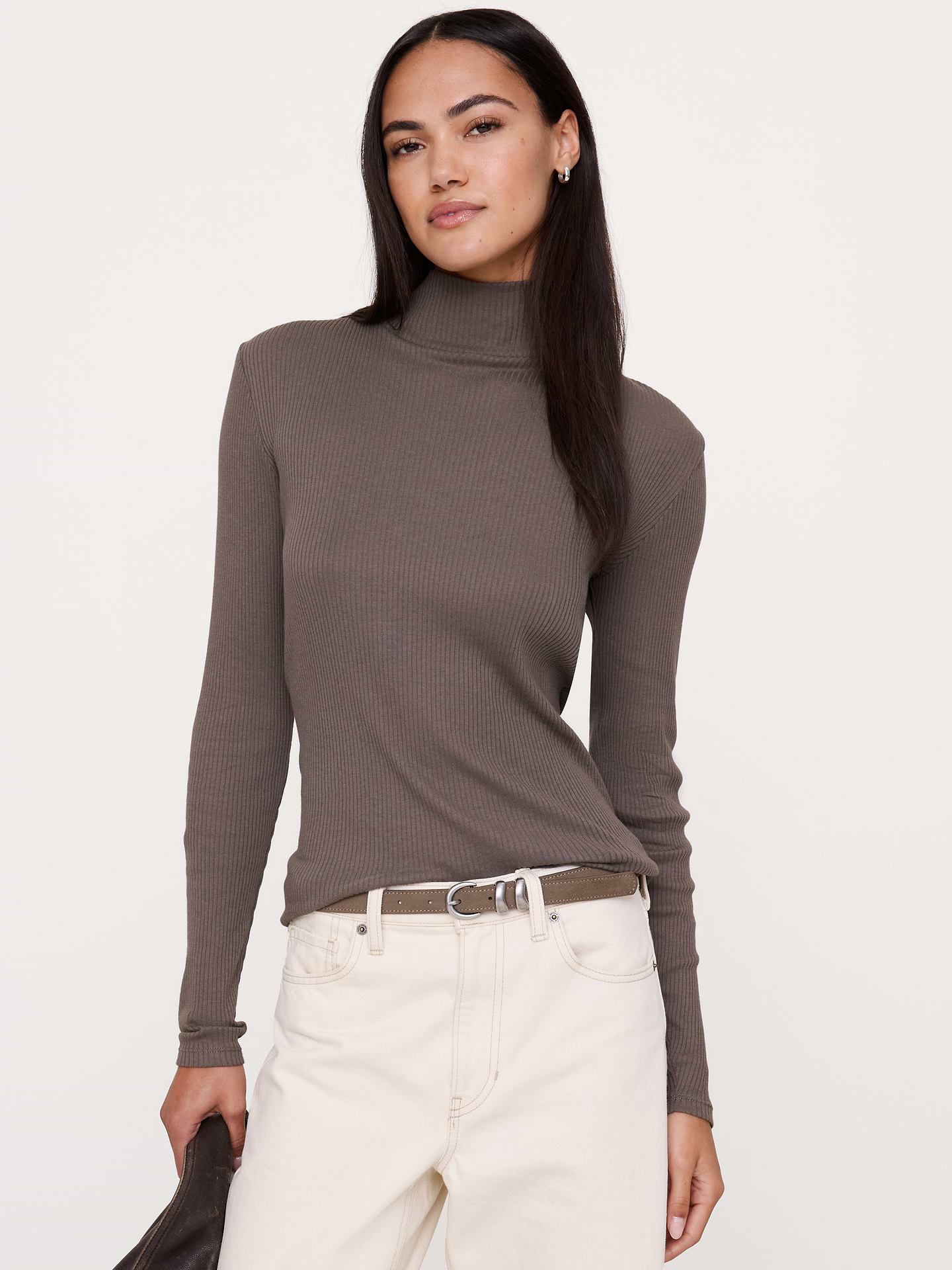 Image 1 of 3, So cute. We cut this ribbed turtleneck from our stretchy mix of cotton and modal for an even-softer handfeel., Stretches to fit., Turtleneck., Straight hem., Product #1186821