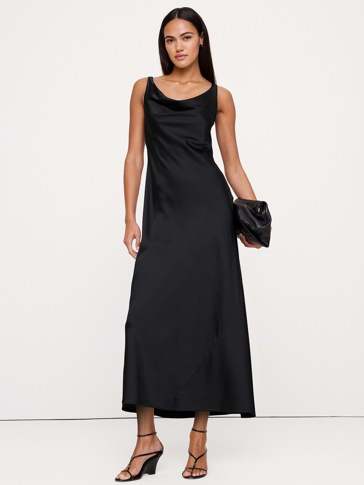 Stretch-Satin Cowl-Neck Maxi Dress