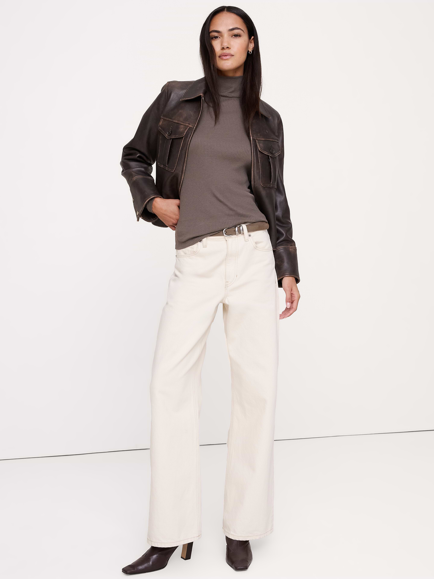 Image 3 of 3, Cotton-Modal Ribbed Turtleneck