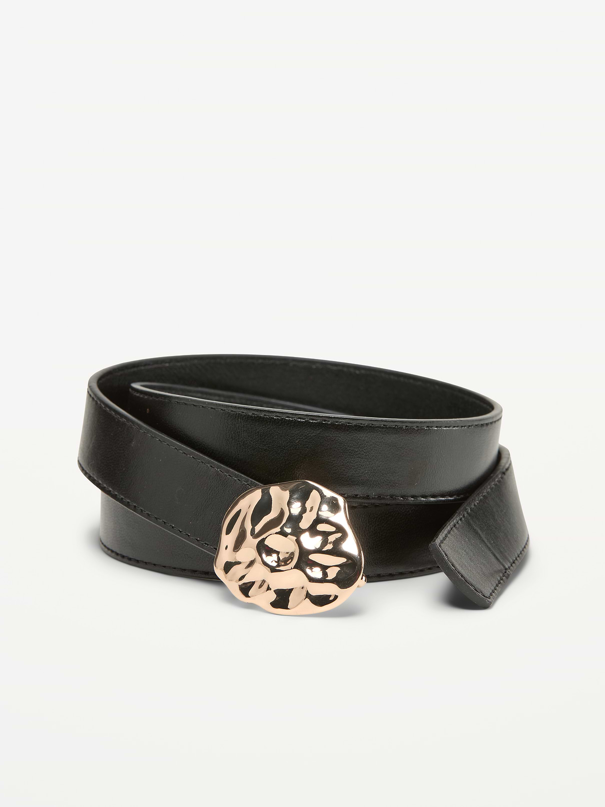 Gold-Nugget Buckle Faux-Leather Belt