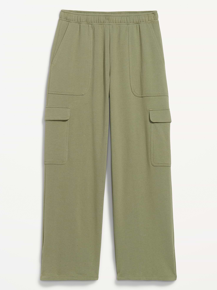 Image 2 de 3, Pantalon cargo en coton ouaté à jambe large et à taille haute PurConfort