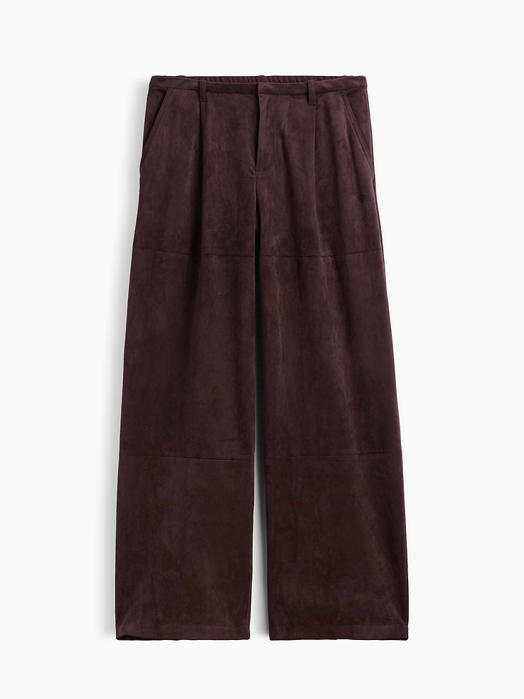 Image 6 of 6, Vegan Suede Pleated Wide-Leg Pants