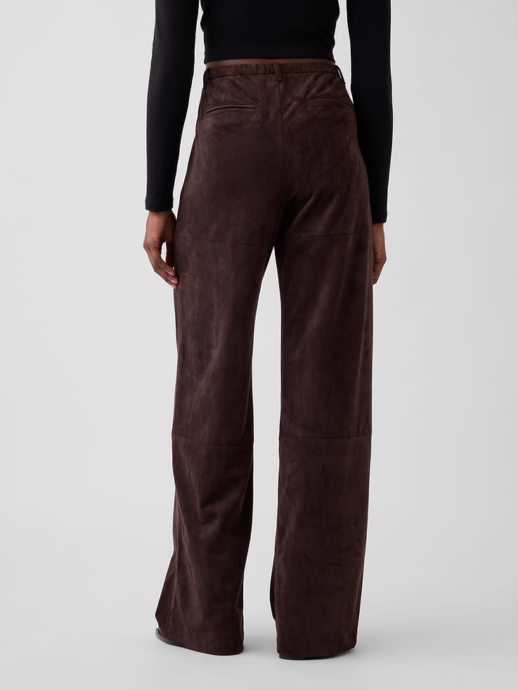 Image 4 of 6, Vegan Suede Pleated Wide-Leg Pants
