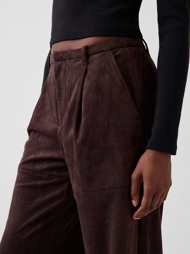 Image 5 of 6, Vegan Suede Pleated Wide-Leg Pants