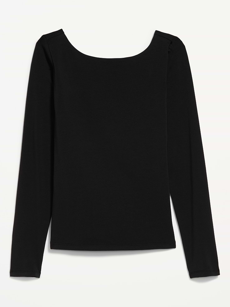 Image 1 of 6, boat neckline, deep scoop back, long sleeves, double-layer fabric, fitted silhouette, Product #1183980