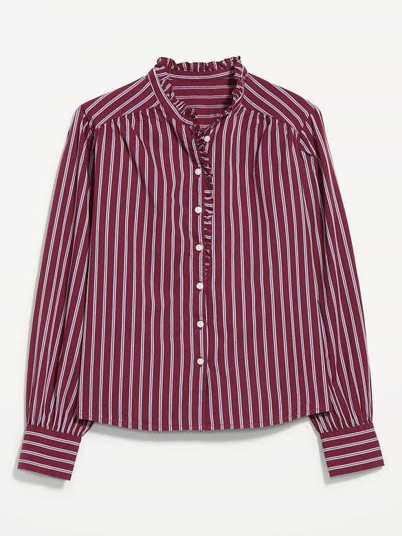 Ruffle-Front Button-Down Shirt
